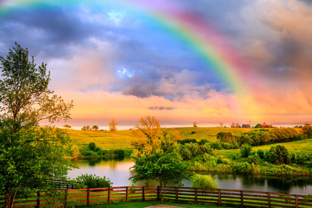 Rainbow over countryside